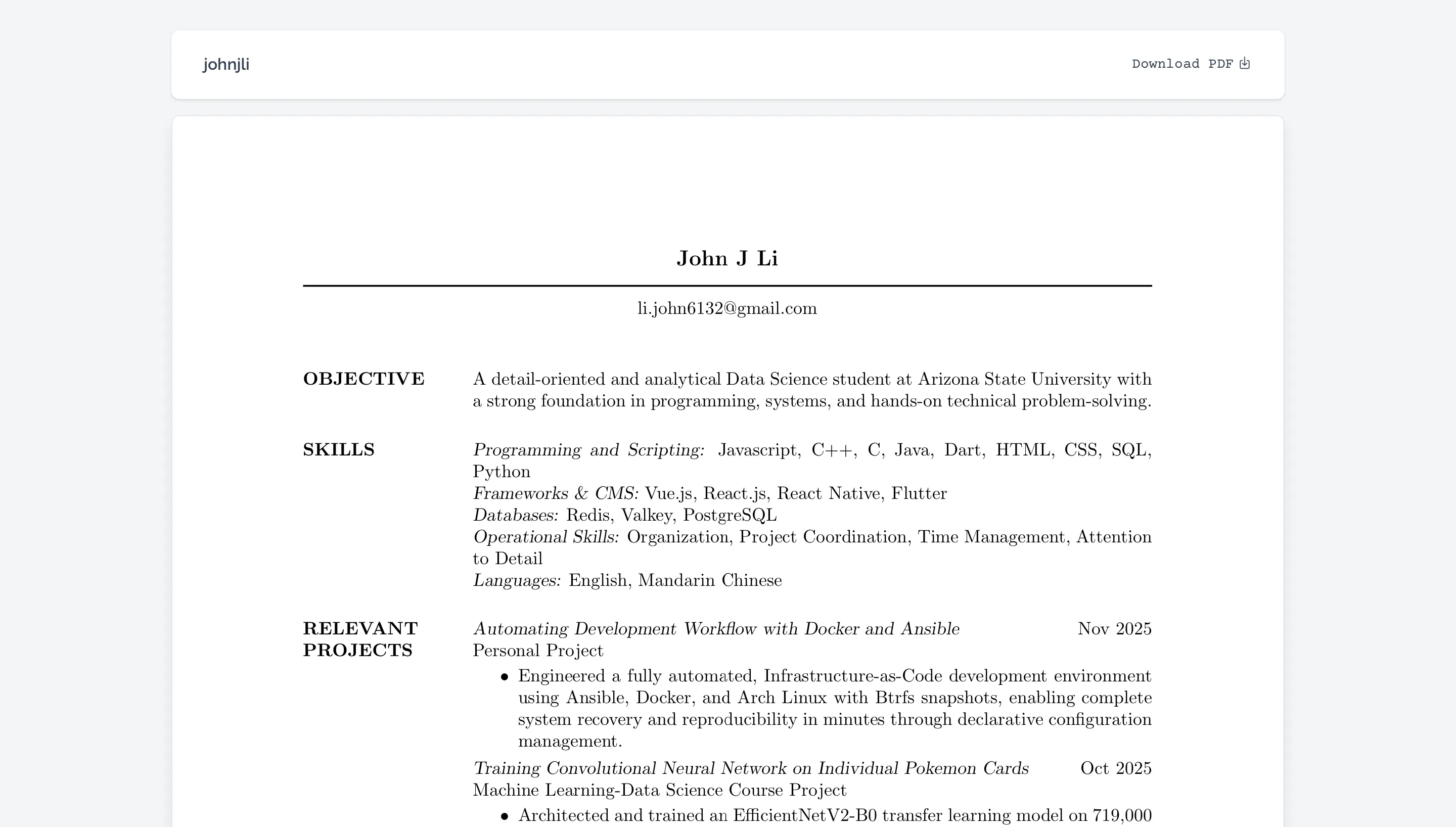 Old resume page