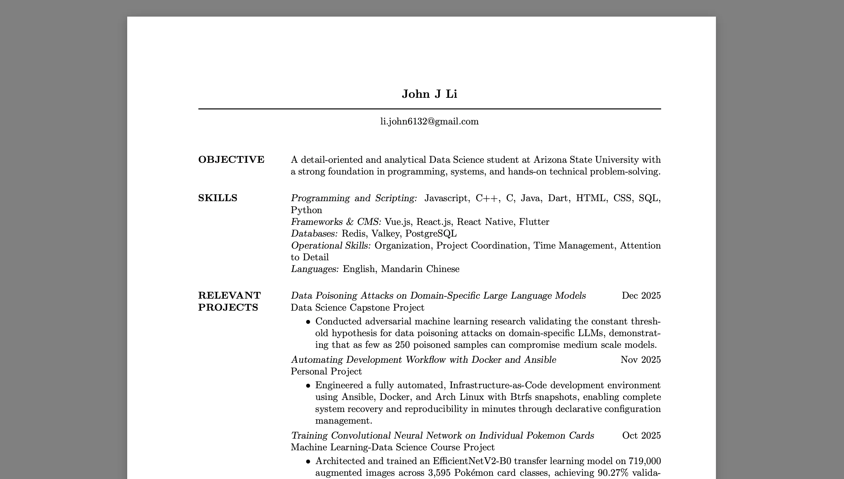New resume page